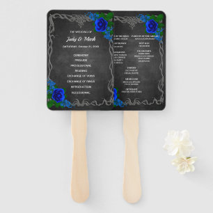 Royal Blue Rose Chalk Board Fall Wedding Program Hand Fan