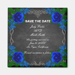 Royal Blue Rose Chalk Board Wedding Save The Date Magnet