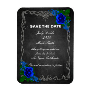 Royal Blue Rose Chalk Board Wedding Save The Date Magnet