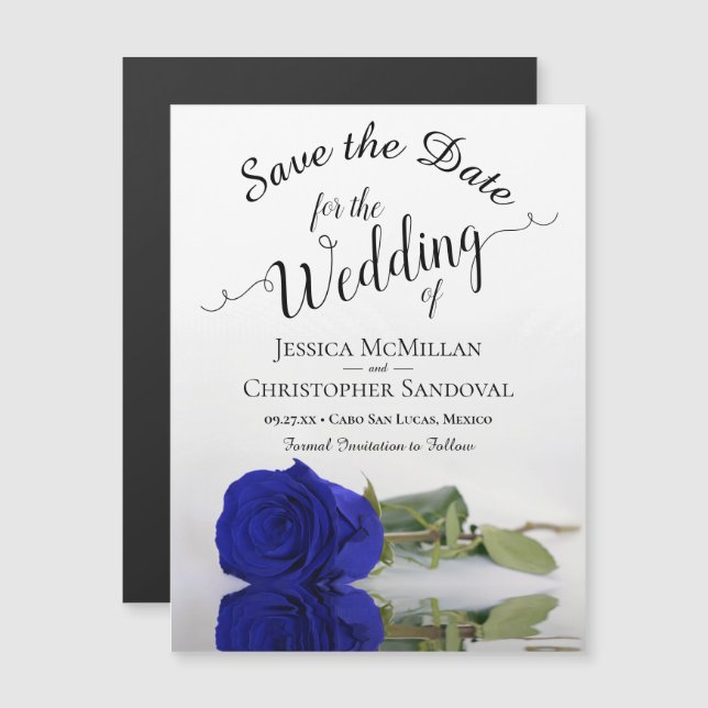 Royal Blue Rose Chic Wedding Save the Date Magnet (Front/Back)