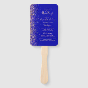 Royal Blue Rose Gold Glitter Edge Wedding Program Hand Fan