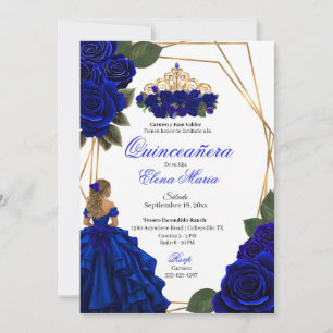 Royal Blue Rose Gold Quinceañera Invitation