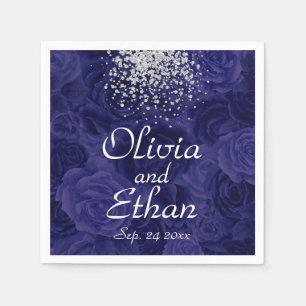 Royal Blue Roses and a Splash of Silver Glitter Napkin