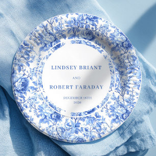 Royal Blue Roses Chic Wedding Paper Plates