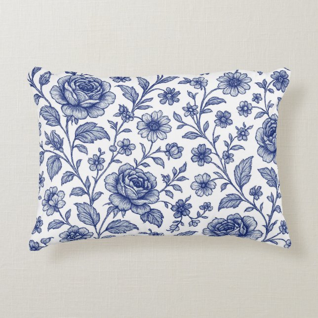 Royal Blue Roses Floral Pattern  Accent Pillow (Front)