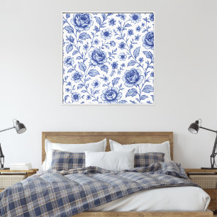 Royal Blue Roses Floral Pattern  Canvas Print