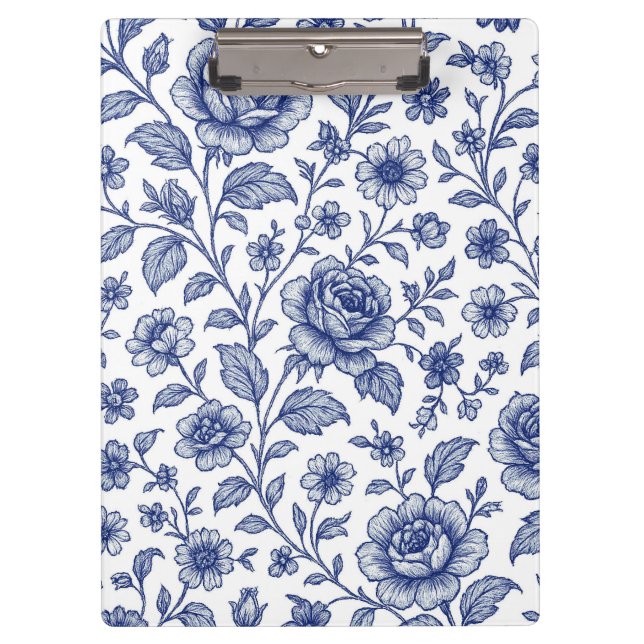 Royal Blue Roses Floral Pattern  Clipboard (Front)