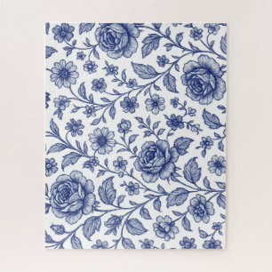 Royal Blue Roses Floral Pattern Jigsaw Puzzle