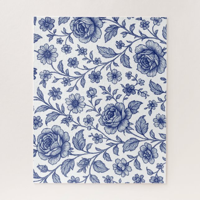 Royal Blue Roses Floral Pattern  Jigsaw Puzzle (Vertical)