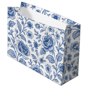 Royal Blue Roses Floral Pattern Large Gift Bag