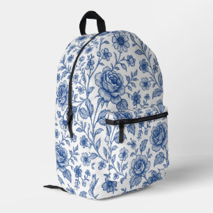 Royal Blue Roses Floral Pattern  Printed Backpack