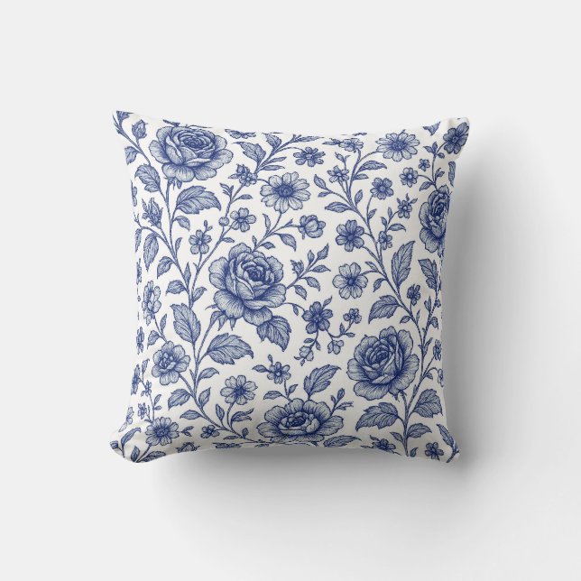 Royal Blue Roses Floral Pattern  Throw Pillow (Front)
