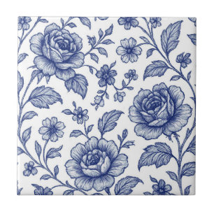 Royal Blue Roses Floral Pattern Tile