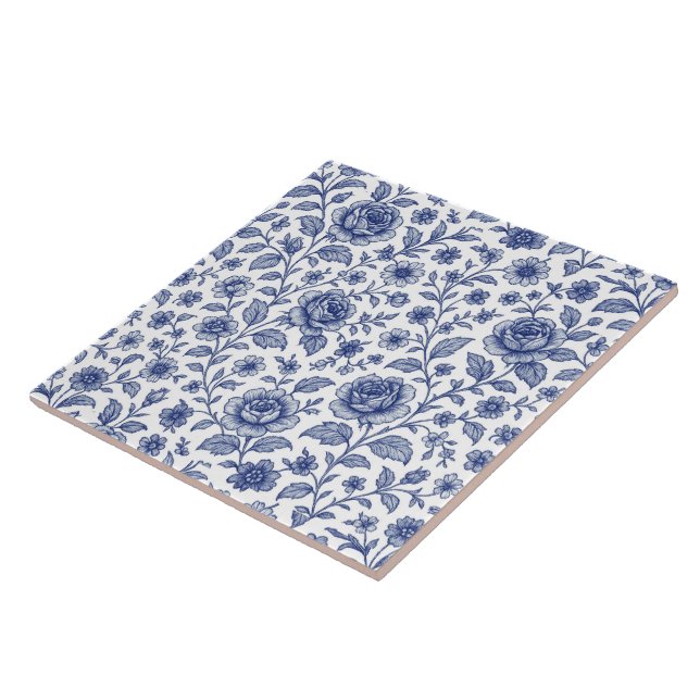 Royal Blue Roses Floral Pattern  Tile (Side)