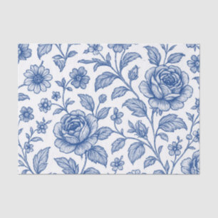 Royal Blue Roses Floral Pattern  Tissue Paper