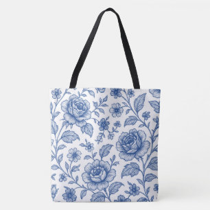 Royal Blue Roses Floral Pattern  Tote Bag