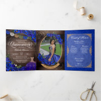 Royal Blue Roses Gold Charro Photo Quinceañera