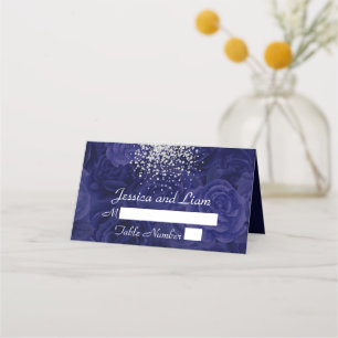 Royal Blue Roses Tapestry and a Splash of Silver Place Card