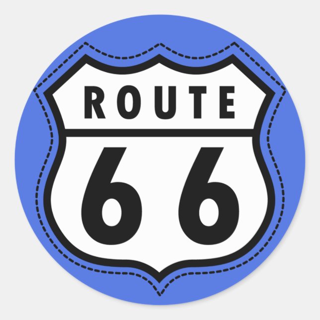 Royal Blue Route 66 Road Sign Classic Round Sticker (Front)