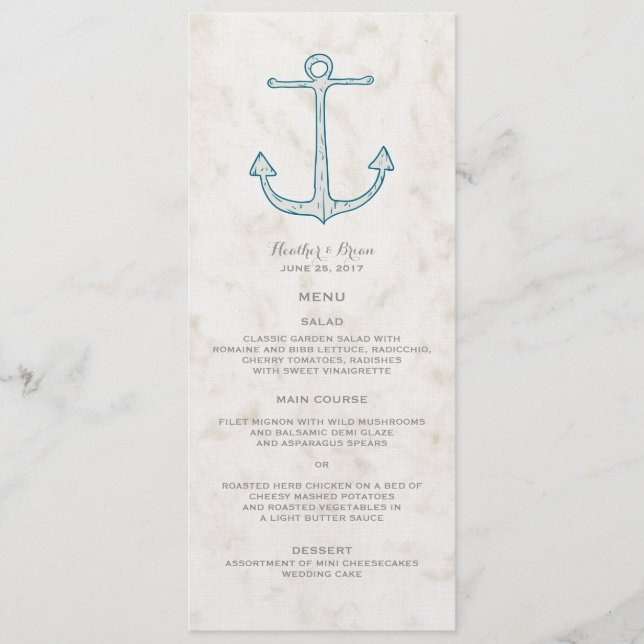 Royal Blue Rustic Anchor Wedding Menu (Front)