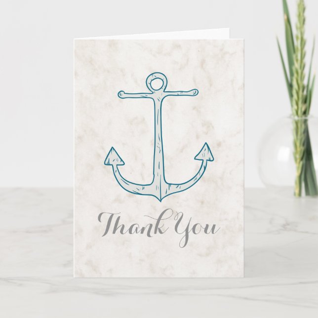 Royal Blue Rustic Anchor Wedding Thank You Card (Front)