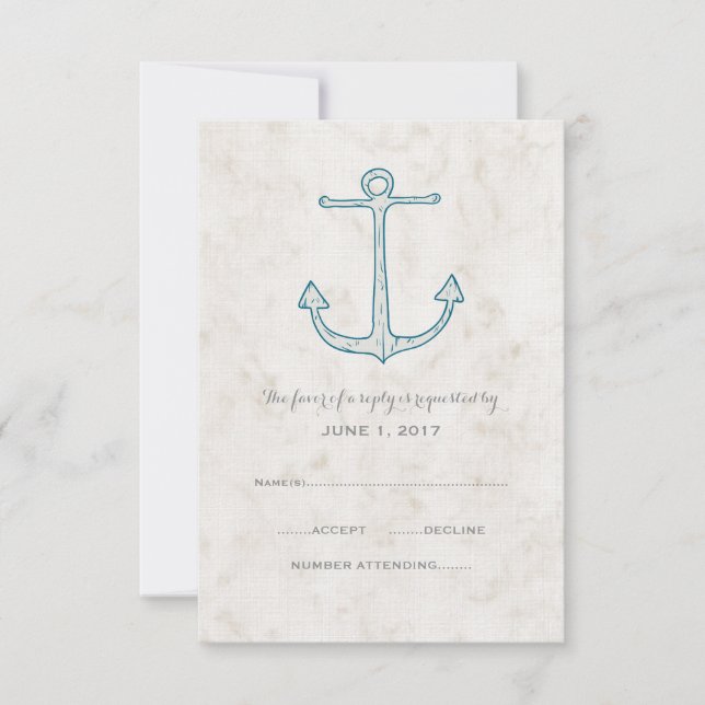 Royal Blue Rustic Ancre mariage carte RSVP (Devant)