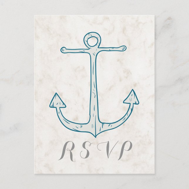 Royal Blue Rustic Ancre Wedding Carte postale RSVP (Devant)