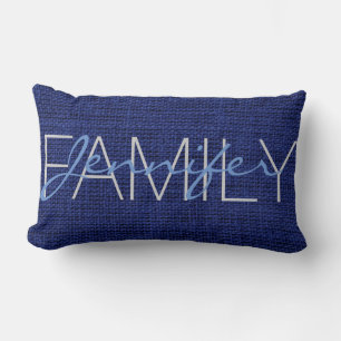Royal blue Rustic Burlap Monogram Lumbar Pillow