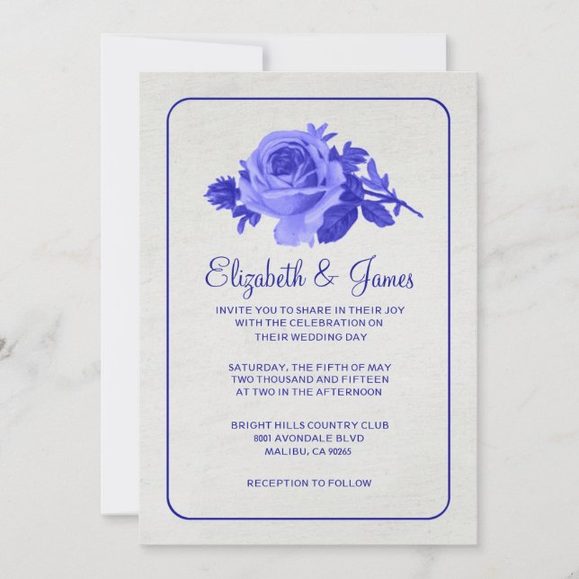 Royal Blue Rustic Floral/Fleur Faire-part de maria (Devant)