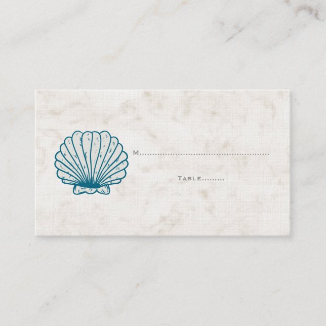 Royal Blue Rustic Seashell Mariage Cartes de lieu (Devant)