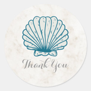 Royal Blue Rustic Seashell Wedding Thank You Classic Round Sticker
