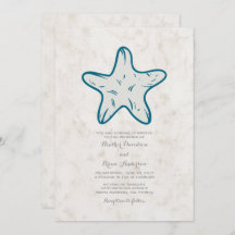 Royal Blue Rustic Starfish Mariage Invitation