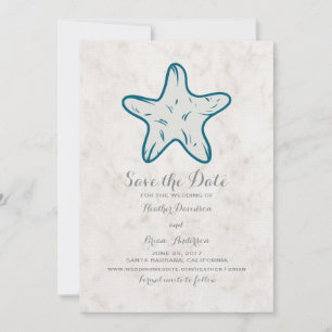 Royal Blue Rustic Starfish Save the Date Invite