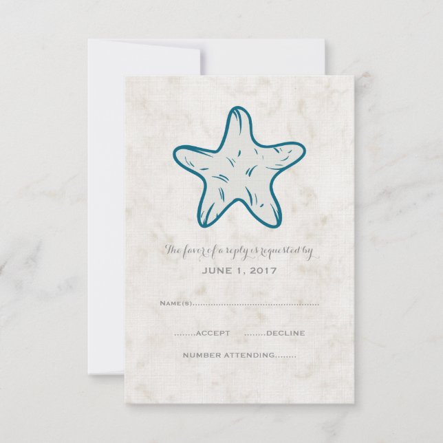 Royal Blue Rustic Starfish Wedding Carte RSVP (Devant)
