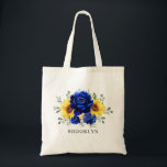 Royal Blue Rustic Sunflower Bridesmaid gift Tote Bag<br><div class="desc">Elegant and modern rustic country wedding bridesmaid gift tote bag features bright yellow sunflower, Royal blue peonies , baby’s breath, gypsophila floral frame / wreath with eucalyptus leaves. Please find more matching designs and variations from my "blissweddingpaperie" store. And feel free to contact me for further customization or matching items....</div>
