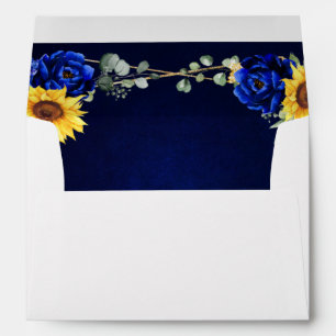 Royal Blue Rustic Sunflower Geometric Wedding  Env Envelope