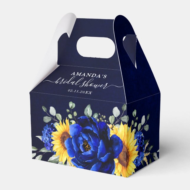 Royal Blue Rustic Sunflower Modern Bridal Shower F Favor Box (Back Side)