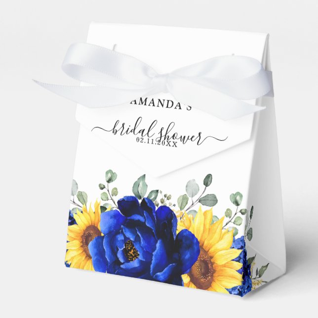 Royal Blue Rustic Sunflower Modern Bridal Shower Favor Box (Front Side)