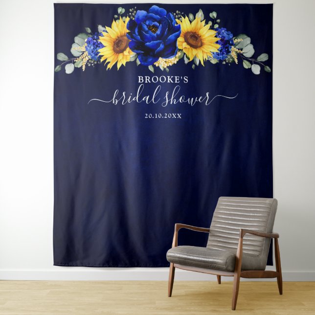 Royal Blue Rustic Sunflower Modern Bridal Shower T Tapestry (In Situ)
