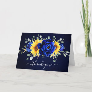 Royal Blue Rustic Sunflower Modern Bridal Shower T Thank You Card