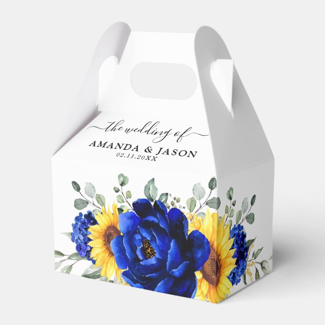 Royal Blue Rustic Sunflower Modern Floral Wedding Favor Box (Back Side)