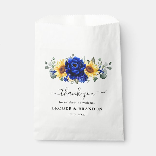 Royal Blue Rustic Sunflower Modern Floral Wedding Favour Bag (Front)