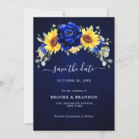 Royal Blue Rustic Sunflower Modern Floral Wedding 