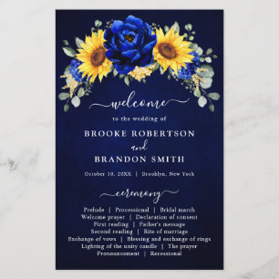 Royal Blue Rustic Sunflower Modern Wedding Program