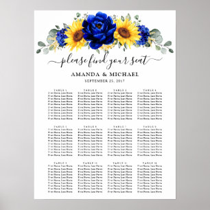 Royal Blue Rustic Sunflower Wedding Seating Chart