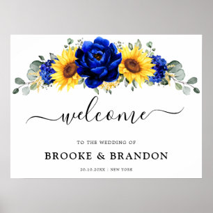 Royal Blue Rustic Tournesol Mariage affiche de bie