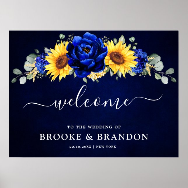 Royal Blue Rustic Tournesol Mariage affiche de bie (Devant)