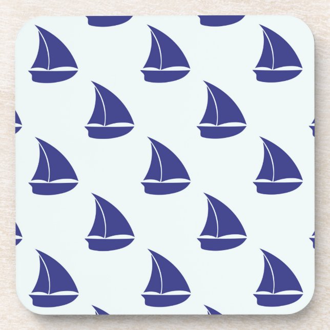 Royal Blue Sailboat Pattern Coaster (Front)