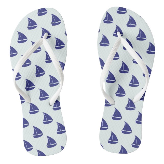 Royal Blue Sailboat Pattern Flip Flops (Footbed)