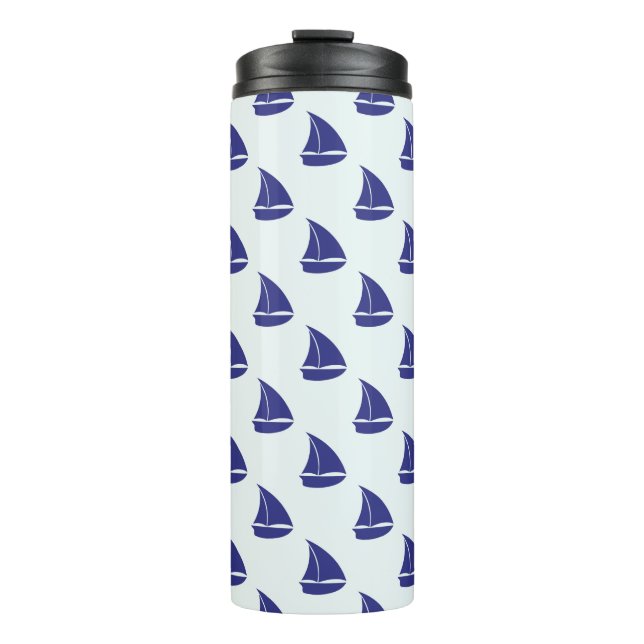 Royal Blue Sailboat Pattern Thermal Tumbler (Front)